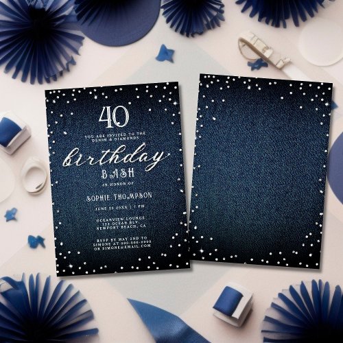 Denim Diamonds Modern Rustic 40th Birthday Party Invitation