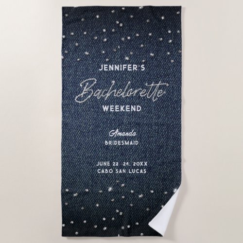 Denim Diamonds Modern Trendy Bachelorette Weekend Beach Towel