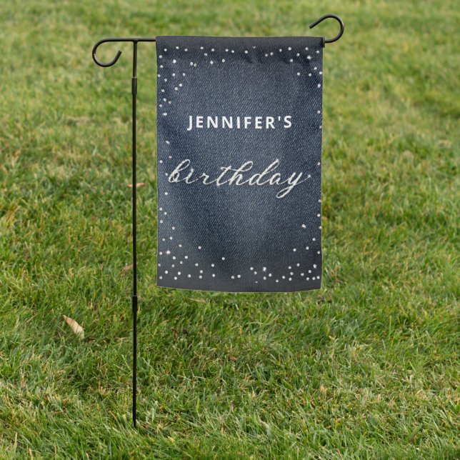 Denim Diamonds Navy  Chic Any Age Birthday Party Garden Flag (In SItu)