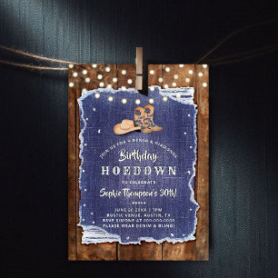 Denim Diamonds Party Cowgirl Chic Rustic Birthday Invitation