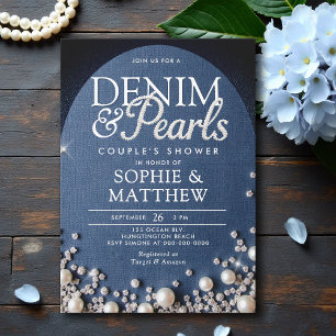 Denim Diamonds Pearls Arch Coed Chic Couple Shower Invitation