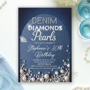 Denim Diamonds Pearls Arch Type Classy Birthday Invitation