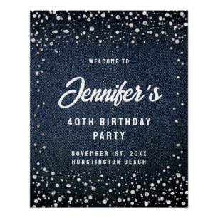 Denim Diamonds Pearls Birthday Party Welcome Poster