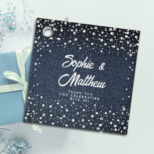 Denim Diamonds Pearls Blue Couple Wedding Shower Favor Tags