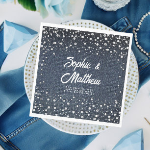 Denim Diamonds Pearls Blue Couple Wedding Shower Napkins