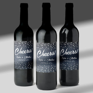 Denim Diamonds Pearls Blue Couple Wedding Shower Wine Label