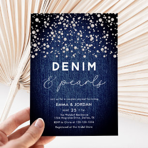 Denim Diamonds Pearls Blue Elegant Couples Shower Invitation