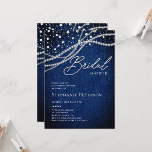 Denim Diamonds Pearls Blue White Bridal Shower Invitation