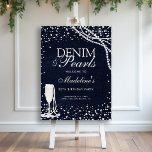 Denim Diamonds Pearls Bubbly Party Welcome Sign