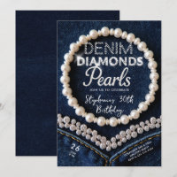 Denim Diamonds Pearls Chic Classy Modern Birthday