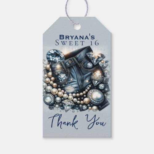 Denim Diamonds  Pearls Jeans Bling Birthday Party Gift Tags