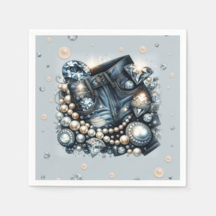 Denim Diamonds & Pearls Jeans Bling Birthday Party Napkins
