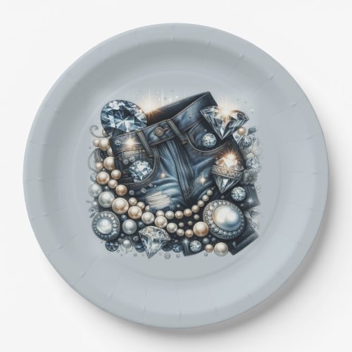 Denim Diamonds  Pearls Jeans Bling Birthday Party Paper Plates