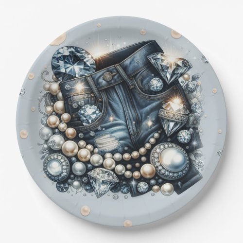 Denim Diamonds  Pearls Jeans Bling Birthday Party Paper Plates