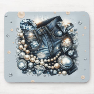 Denim Diamonds & Pearls Jeans Bling Mouse Pad