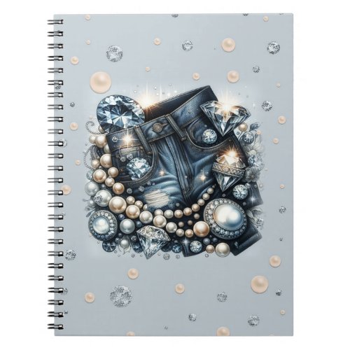 Denim Diamonds  Pearls Jeans Bling Notebook