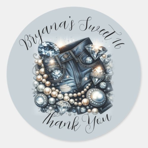 Denim Diamonds  Pearls Jeans Bling Party Classic Round Sticker