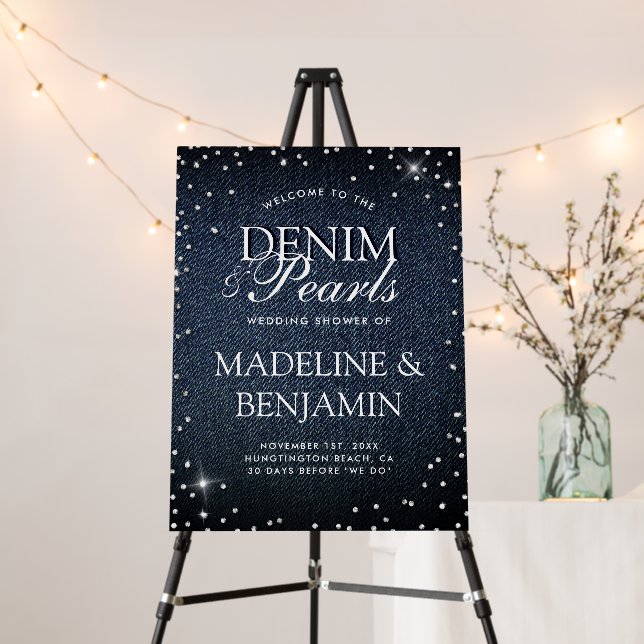 Denim Diamonds Pearls Joint Couple Shower Welcome Foam Board (In Situ (Stand))