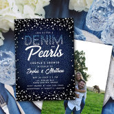 Denim Diamonds Pearls Blue Elegant Couple Shower Invitation