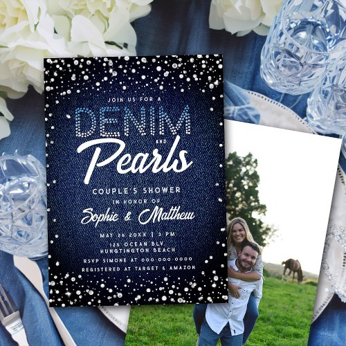 Denim Diamonds Pearls Photo Couple Shower Invitation