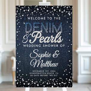 Denim Diamonds Pearls Script Couple Shower Welcome Foam Board