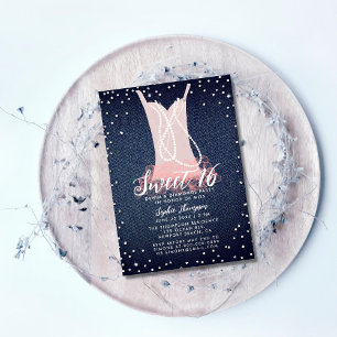 Denim Diamonds Pearls Tutu Sweet 16 Birthday Party Invitation