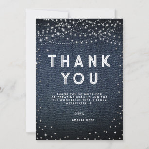 Denim Diamonds Rustic Lights Elegant Blue Jeans Thank You Card