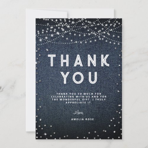 Denim Diamonds Rustic Lights Elegant Blue Jeans Thank You Card