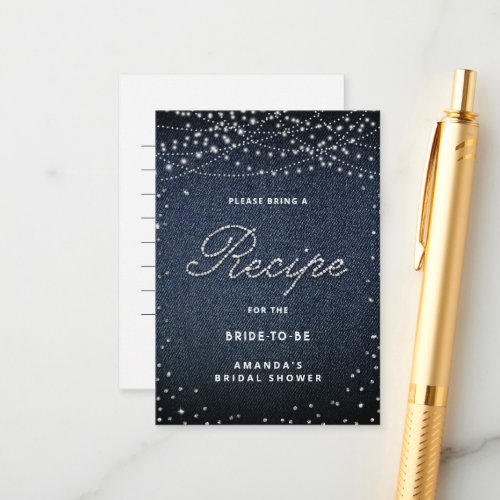 Denim Diamonds Rustic Lights Elegant Bridal Recipe Enclosure Card