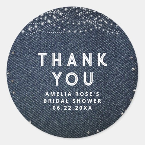 Denim Diamonds Rustic Lights Elegant Thank You Classic Round Sticker