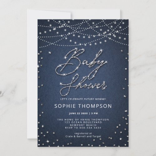 Denim Diamonds Rustic Lights Neutral Baby Shower Invitation