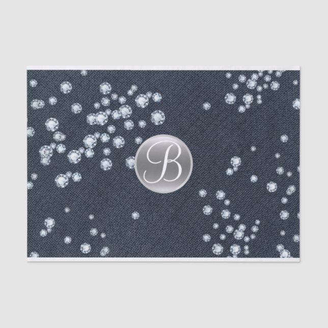 Denim Diamonds Scattered Bling Monogram Initial Tissue Paper (Front)