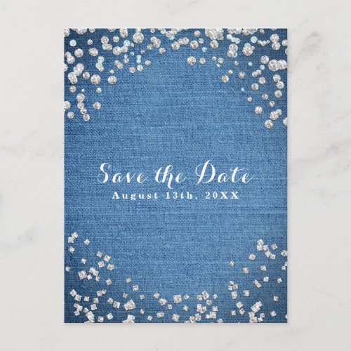 Denim  Diamonds Scattered Bling Save the Date Announcement Postcard