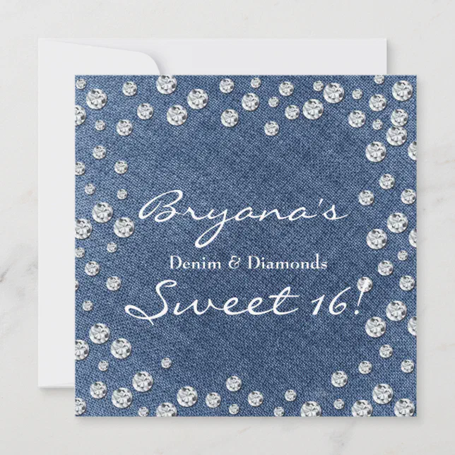 Denim Diamonds Scattered Bling Sweet 16 Invitation | Zazzle