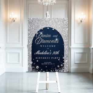 Denim Diamonds Shimmer Elegant Arch Party Welcome Foam Board