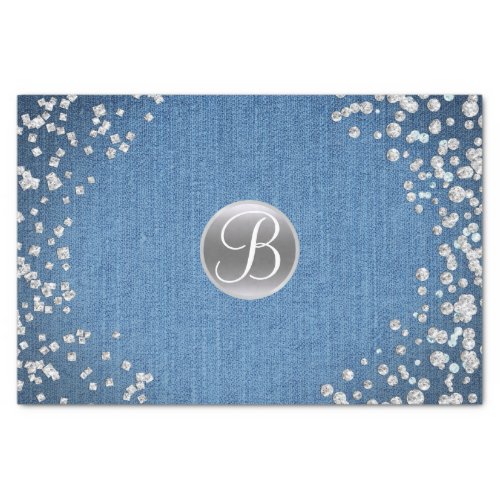 Denim Diamonds Sparkle Bling Monogram Initial Tissue Paper