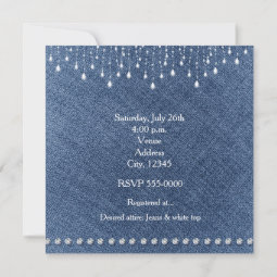 Denim & Diamonds Sparkle Bling Party Invitation | Zazzle