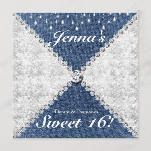 Denim & Diamonds Sparkle Bling Party Invitation