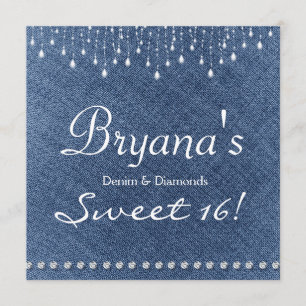 Denim Diamonds Sparkle Bling Sweet 16 Invitation