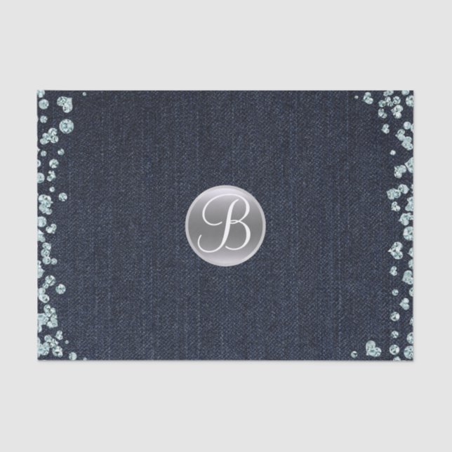 Denim Diamonds Sparkle Glam Monogram Initial Tissue Paper (Front)