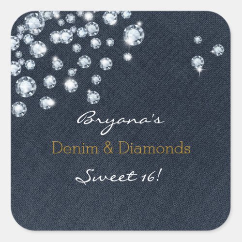 Denim  Diamonds Sweet 16 Birthday Party Stickers