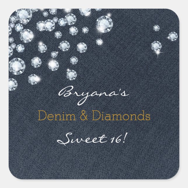 Denim & Diamonds Sweet 16 Birthday Party Stickers (Front)