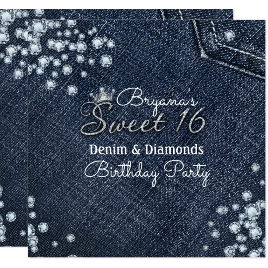 Denim & Diamonds Sweet 16 Crown Party Invitations | Zazzle.com