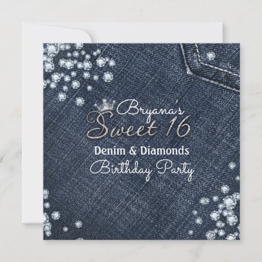 Denim & Diamonds Sweet 16 Crown Party Invitations | Zazzle