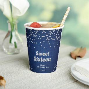 Denim & Diamonds Sweet Sixteen 16th Birthday Paper Cups