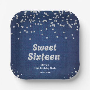 Denim & Diamonds Sweet Sixteen 16th Birthday Paper Plates