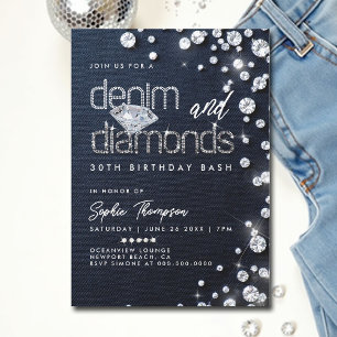 Denim Diamonds Theme Classy 30th Birthday Party Invitation