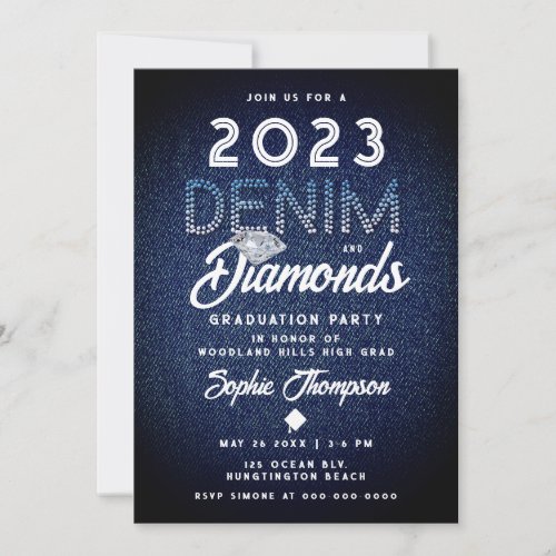 Denim Diamonds Typography Modern Graduation Party Invitation