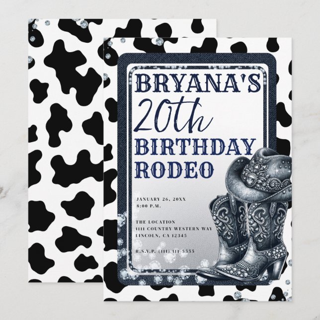 Denim & Diamonds Western Glam Cowgirl Boots Hat Invitation (Front/Back)