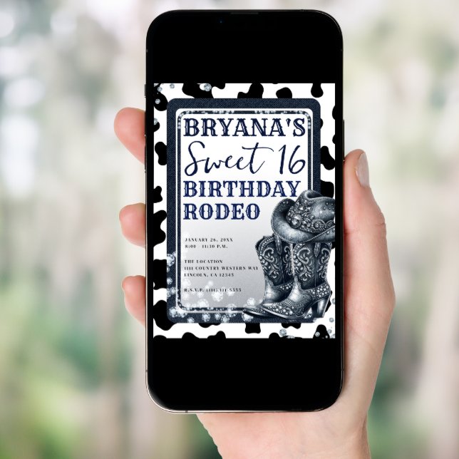 Denim & Diamonds Western Glam Cowgirl Sweet 16 Invitation (Front Digital)
